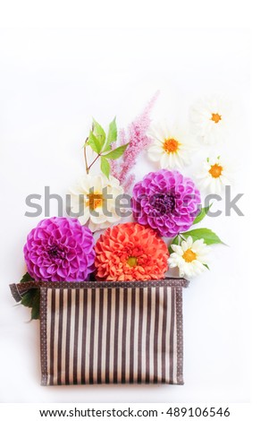 bouquet of dahlias in an envelope. suitable for greeting cards.