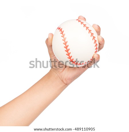 hand holding white baseball isolated on white background