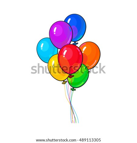 Bunch of several bright and colorful balloons, cartoon vector illustration isolated on white background. 