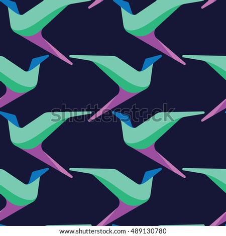 Abstract creative and contemporary seamless pattern design with colorful geometric and stylized birds. Clean, strong and trendy repeat background for modern surfaces - raster version