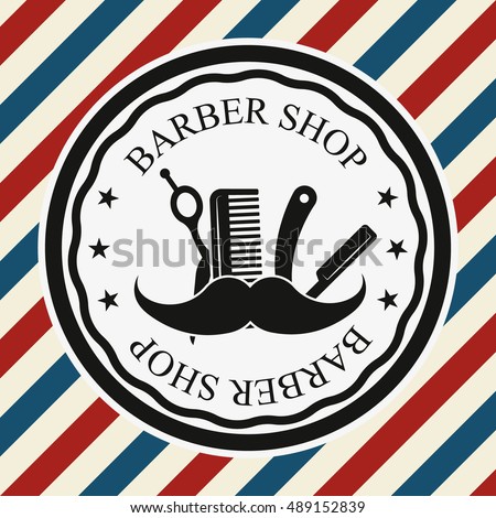 Barber shop vector round vintage label, badge.
