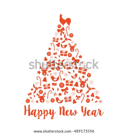 2017 Happy New Year sign cards set with rooster isolated on blue background. Vector illustration Happy New Year