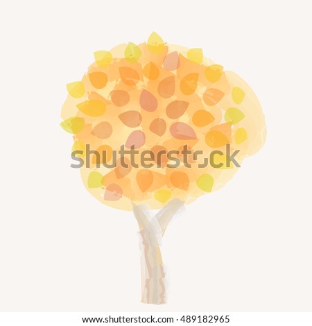 Autumn Tree. Watercolor effect Tree. Yellow leaves. Fall logo, banner or card. Vector eps 10. 