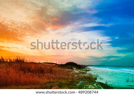 Colorful filtered sardinian seaside during sunset - relax, peaceful concept