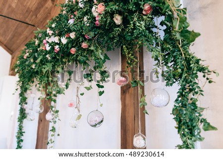 Beautiful Hand Made Wedding Decoration arch, flowers in jar