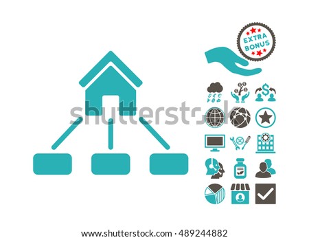 Realty Links icon with bonus clip art. Vector illustration style is flat iconic bicolor symbols, grey and cyan colors, white background.