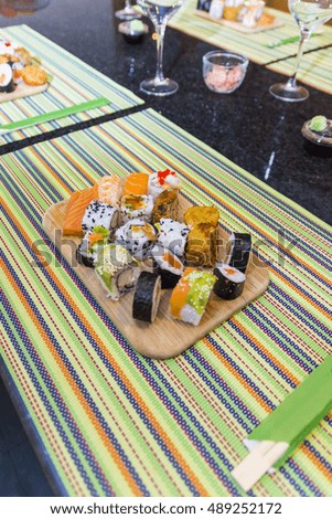 Table with various types of sushi