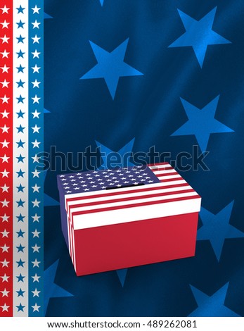 Cardboard box with american flag print on white background