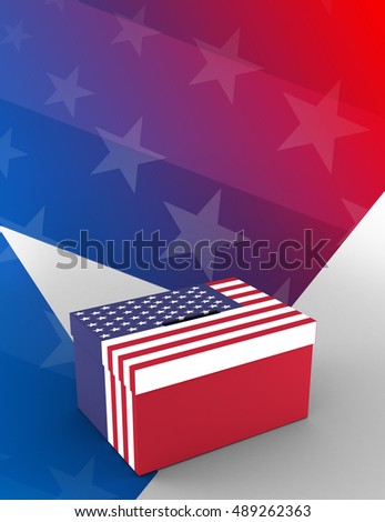 Cardboard box with american flag print on white background