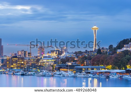 scenic view Seattle cityscape in the sunset time,Washington,USA. -shoot in  03/18/16 -editorial use only.