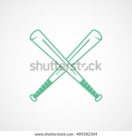 Baseball Bat Cross Green Line Icon On White Background