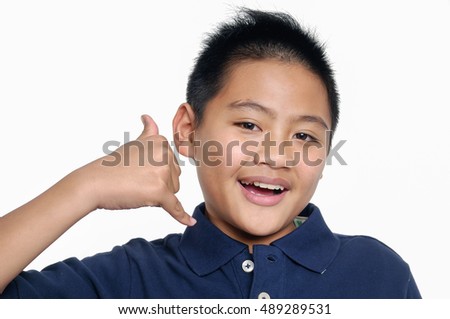 Young man isolated on white background gesturing talking on telephone