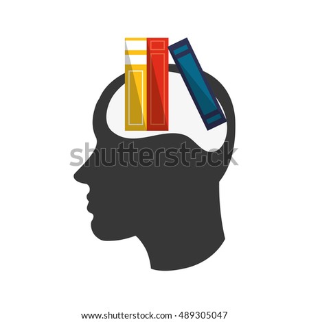head silhouette profile and books  icon