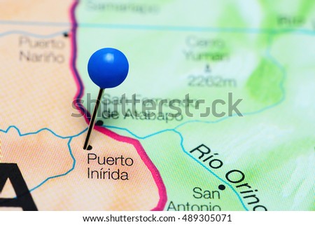 Puerto Inirida pinned on a map of Colombia
 Royalty-Free Stock Photo #489305071