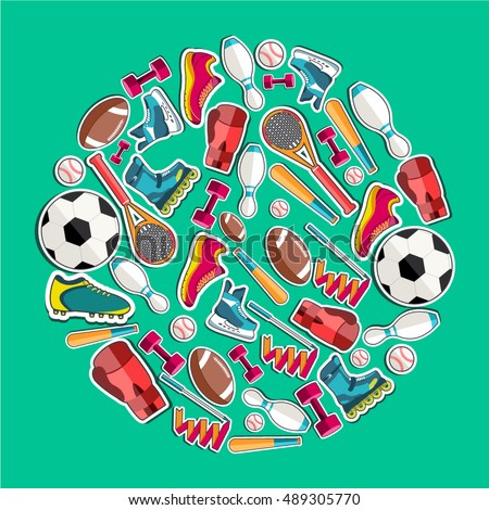 Circular concept of sports equipment sticker background. vector illustration design