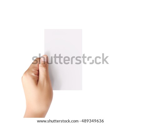 Hand hold blank card isolated