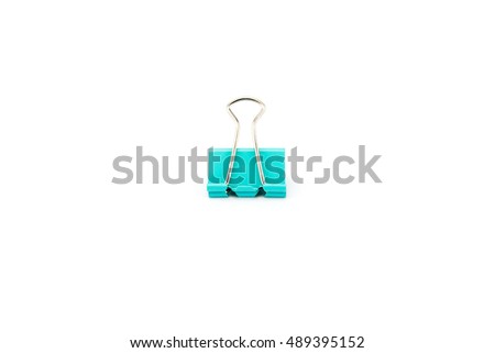 Green pastel paper clip isolated on white background.