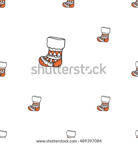 Christmas seamless pattern with christmas stocking. Beautiful vector background for decoration xmas designs. Cute minimalistic art elements on white backdrop.