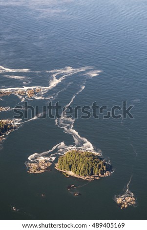 Aerial photography of beautiful islands near the coast of Vancouver Island, British Columbia, Canada.
