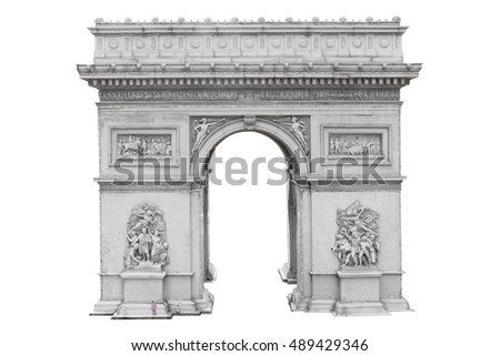 Arc de Triomphe, Paris, France isolated on white background with clipping path Royalty-Free Stock Photo #489429346