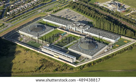 Aerial view of prison building in Lelystad, Holland.