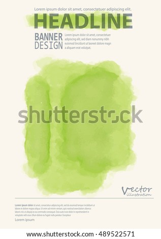Green abstract design. Ink paint on brochure, Color element isolated on white. Grunge banner paints. Simple composition. Liquid ink. Background for banner, card, poster, identity,web design.