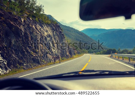 Driving a car on mountain road