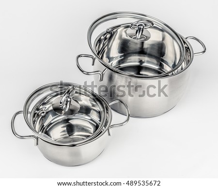 Two Metal stock pots with glass lid