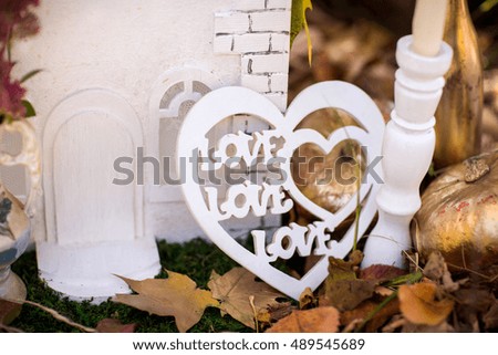 Autumn decor. Love and heart. Togetherness concept. Soft selective focus