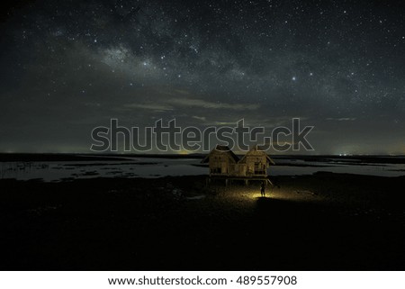 The center of the milky way galaxy.Star-catcher. sky night background.