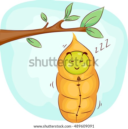 Mascot Illustration of a Cute Caterpillar Soundly Sleeping in its Cocoon