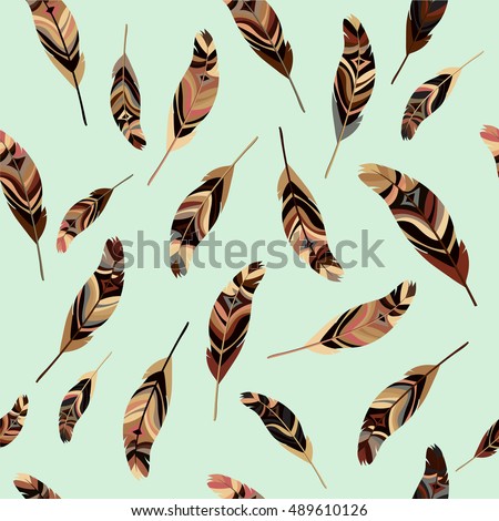 Feathers seamless pattern, t-shirt graphics, vector illustration