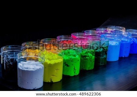 colorful of plastisol ink.ink or paint for printing on fabric there are several types. The ink used for print on dark fabric always use plastisol ink. it useful for white fabric too
