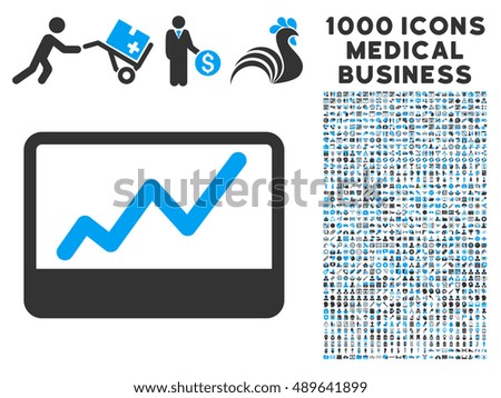 Stock Market icon with 1000 medical business bicolor blue and gray vector pictograms. Set style is flat symbols, white background.