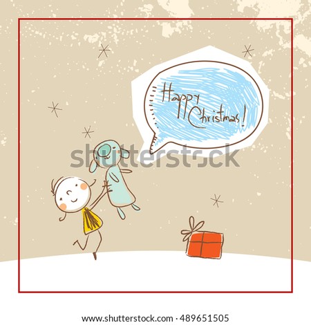 Christmas deer, Merry Christmas greeting card. Sketchy doodle style hand drawn seasonal vector illustration. 