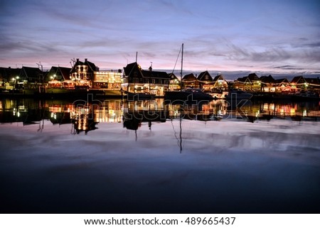 Photo PIcture Waterfront of Volendam at night The Netherlands