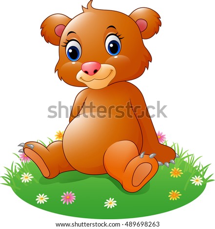 Cartoon baby brown bear sitting