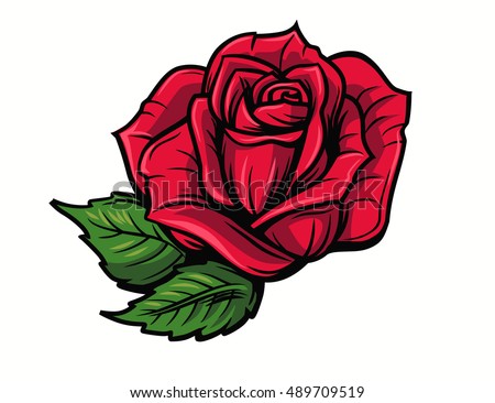 Red rose cartoon style on white background