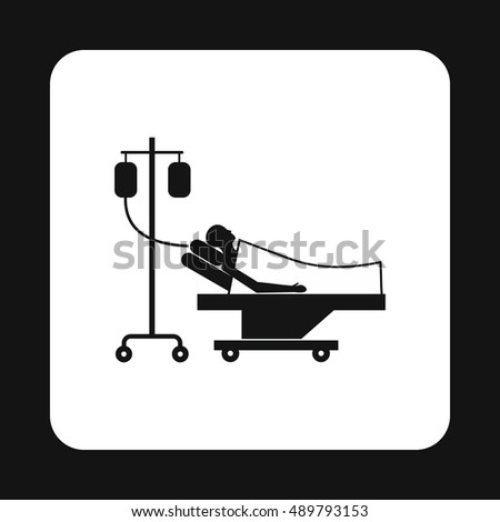 Patient in bed on a drip icon in simple style isolated on white background. Treatment and medicine symbol