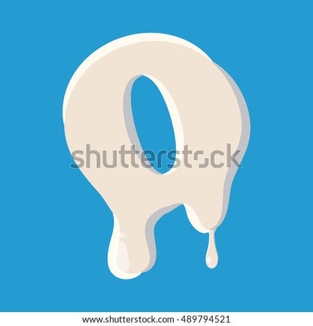 O letter isolated on baby blue background. Milky O letter  illustration