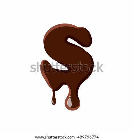 Letter S from latin alphabet with numbers and symbols made of dark melted chocolate