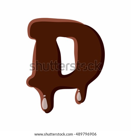 Letter D from latin alphabet with numbers and symbols made of dark melted chocolate