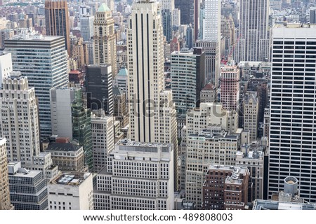 Full frame view of the urban skyscraper canyons of the Midtown Manhattan, New York City skyline 