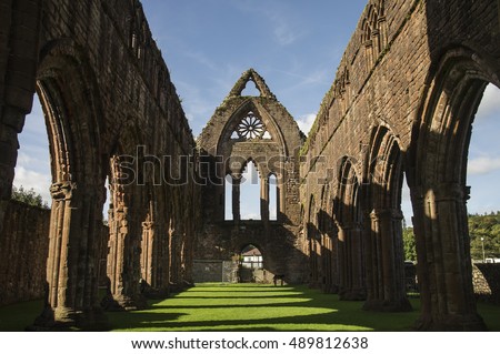 The Cloisters in Sweetheart Abbey, New Abbey, near Dumfries, Scotland Royalty-Free Stock Photo #489812638