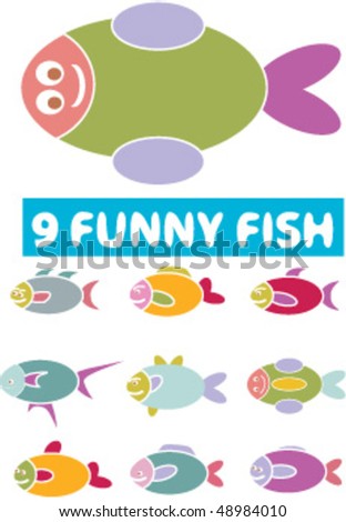 9 funny cartoon fish. vector