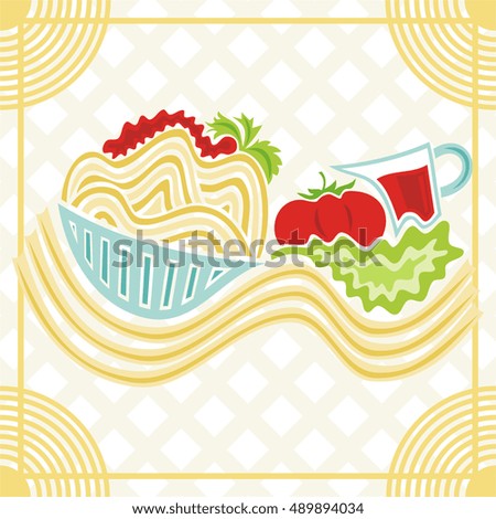 Pasta and ketchup. Vector illustration.