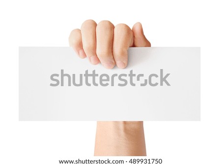 Hand holding white empty a paper