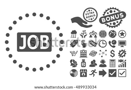Job Text icon with bonus clip art. Vector illustration style is flat iconic symbols, gray color, white background.