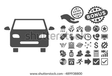 Car pictograph with bonus clip art. Vector illustration style is flat iconic symbols, gray color, white background.