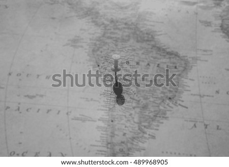 La Paz (Bolivia) pinned on map. Black and White photo